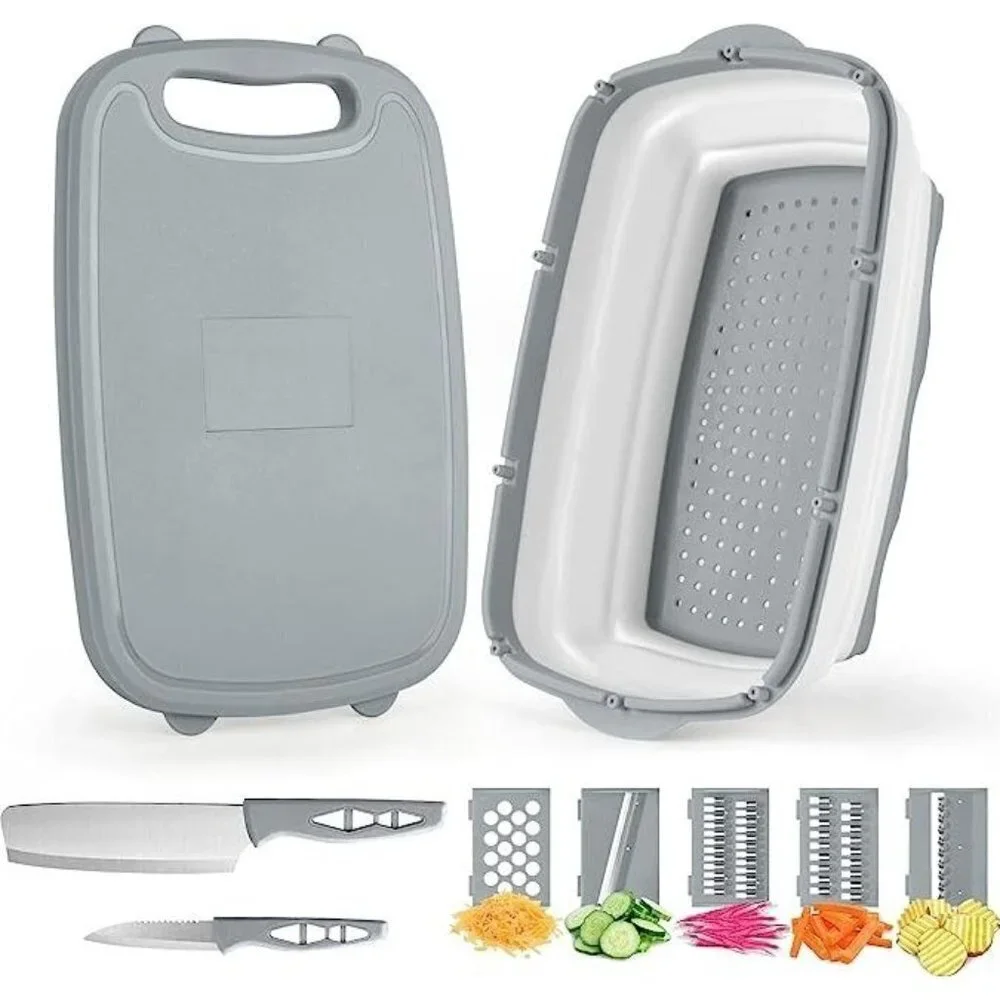 Multifunctional 9-in-1 Collapsible Chopping Board with Colander